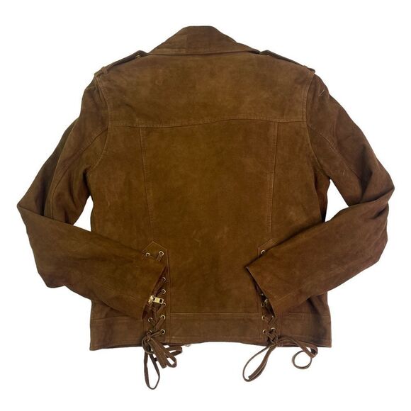 Pam & Gela Suede Chocolate Brown Lace-Up Moto Jacket - Picture 9 of 9